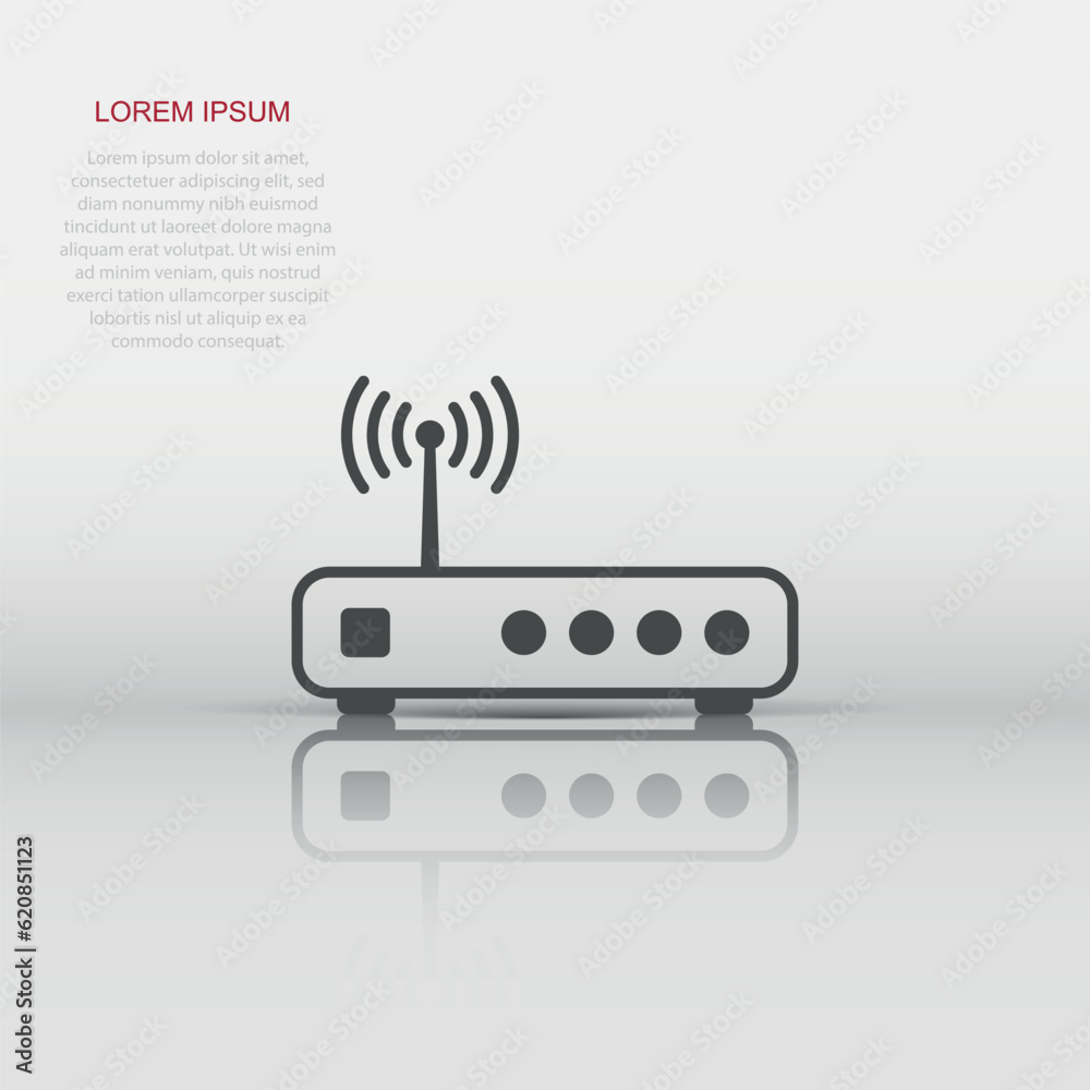 Wifi router icon in flat style. Broadband vector illustration on white isolated background. Internet connection business concept. Wifi router icon in flat style. Broadband vector illustration on white isolated background. Internet connection business concept.
