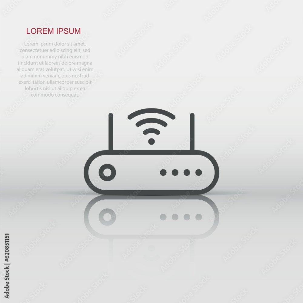 Wifi router icon in flat style. Broadband vector illustration on white isolated background. Internet connection business concept. Wifi router icon in flat style. Broadband vector illustration on white isolated background. Internet connection business concept.