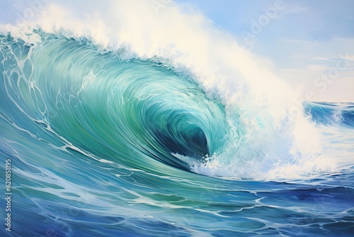 Big Blue Green Wave Crashing in the Ocean  Surrounded by the Majestic Sky and Nature s Beauty  Generative AI
