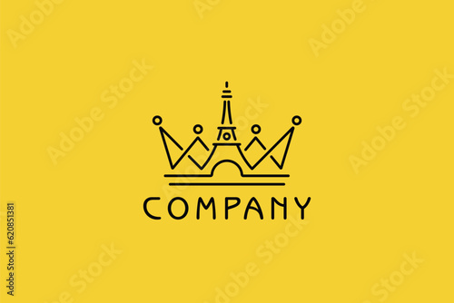 Eiffel Tower Crown Logo Design - Golden Crown Logo Design Template	