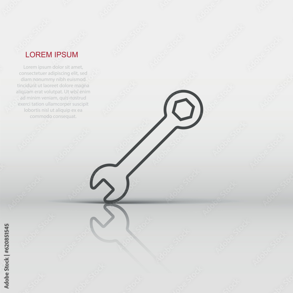 Wrench icon in flat style. Spanner key vector illustration on white isolated background. Repair equipment business concept. Wrench icon in flat style. Spanner key vector illustration on white isolated background. Repair equipment business concept.