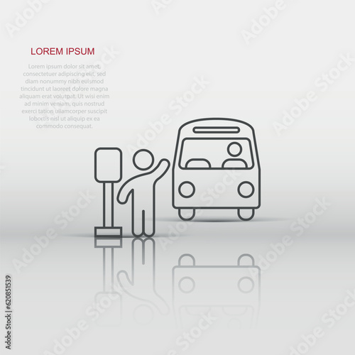 Bus station icon in flat style. Auto stop vector illustration on white isolated background. Autobus vehicle business concept.