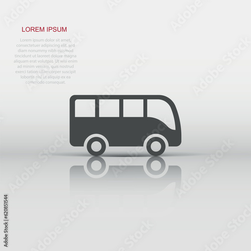 Bus icon in flat style. Coach vector illustration on white isolated background. Autobus vehicle business concept.