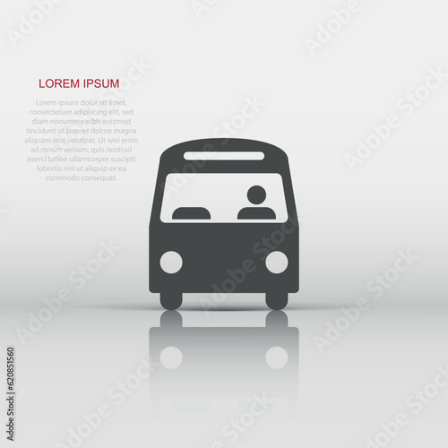 Bus icon in flat style. Coach vector illustration on white isolated background. Autobus vehicle business concept.