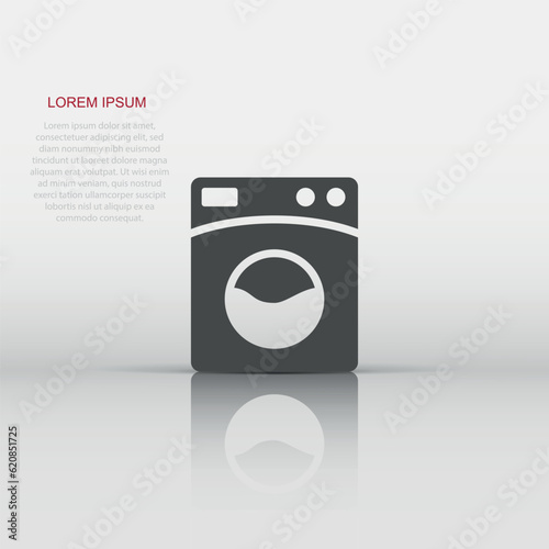 Washing machine icon in flat style. Washer vector illustration on white isolated background. Laundry business concept.