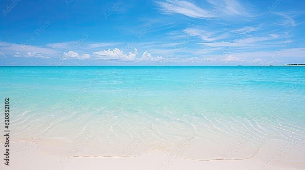 Blue Green Water Serenity - Stunning View of White Sand Beach and Turquoise Sea in Tropical Island of Cuba. Generative AI