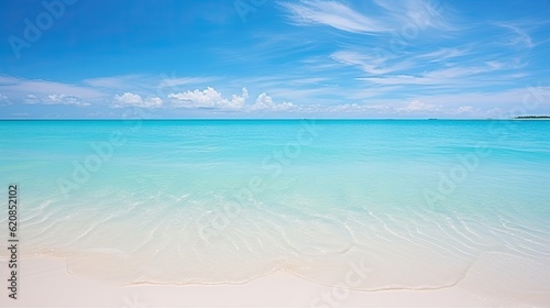 Blue Green Water Serenity - Stunning View of White Sand Beach and Turquoise Sea in Tropical Island of Cuba. Generative AI