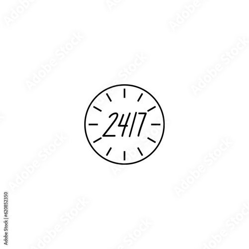 24 hour assistance icon. 24 hours 7 days in week support icon isolated on white background
