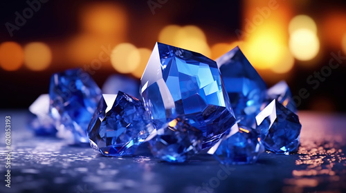 Amazing bright and shiny Sapphire crystal cluster background. Jewel mineral detailed macro. Generative AI