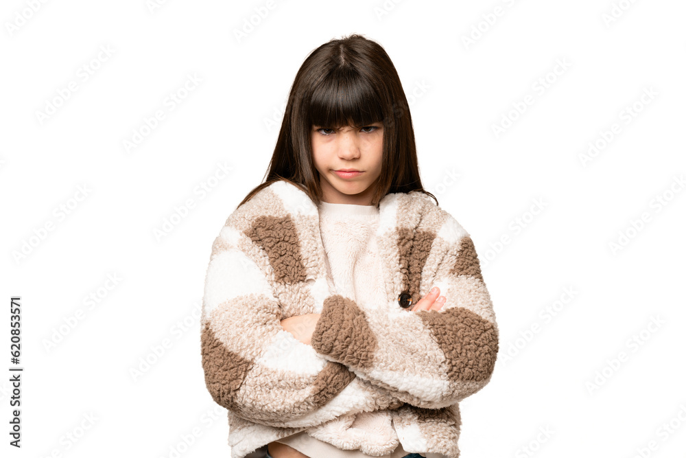 Little girl over isolated green chroma key background with unhappy expression Little girl over isolated green chroma key background with unhappy expression