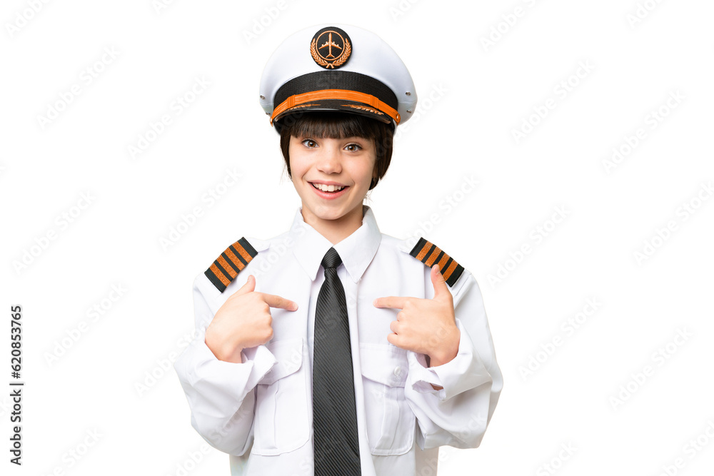 Little girl as a Airplane pilot over isolated chroma key background with surprise facial expression Little girl as a Airplane pilot over isolated chroma key background with surprise facial expression