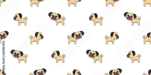 Fototapeta Naklejka Na Ścianę i Meble -  Vector cartoon cute pug dog seamless pattern background for design.