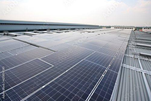 The installation of photovoltaic panels on unoccupied industrial rooftops presents an intelligent and economical approach to curbing business electricity expenses. AI generated.