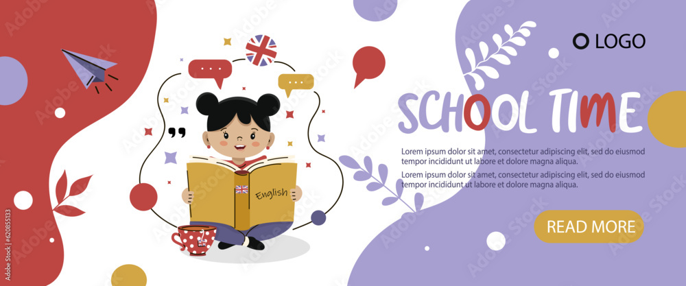 Fototapeta premium Banner flyer school time