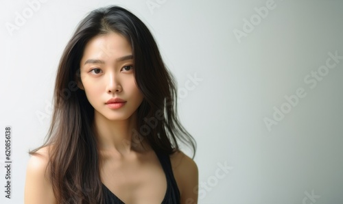 Beautiful asian woman, fresh skin, isolated on white studio background, Facial treatment, Asian women portrait  , Generative Ai