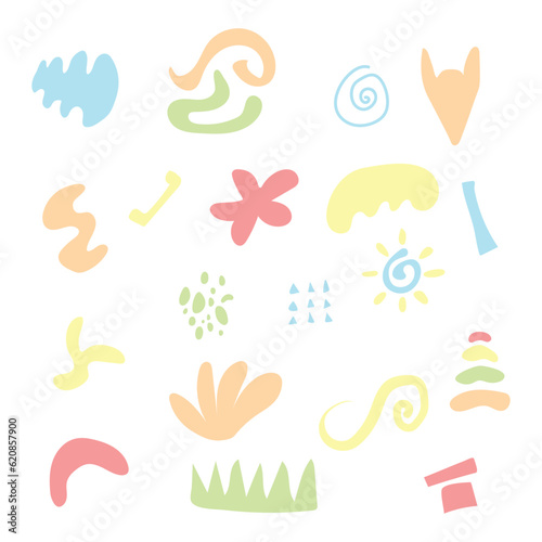 Set of colorful abstract hand drawn shape