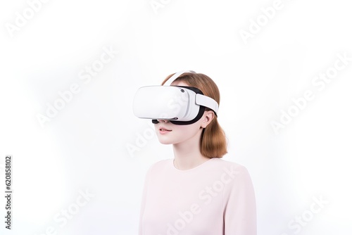 women head with white VR goggles