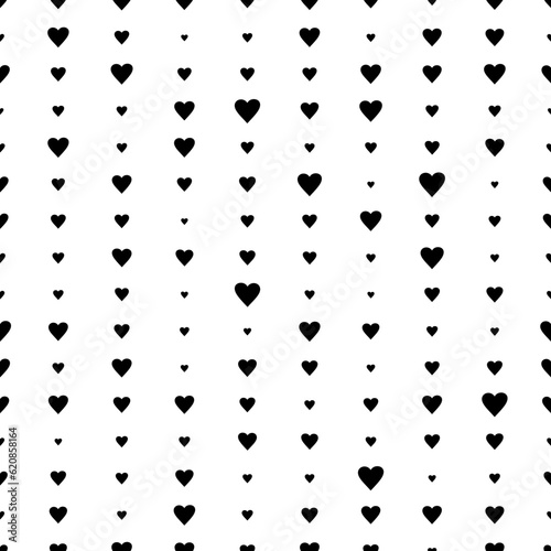Geometric stripped seamless pattern with random heart shapes. Monochrome abstract vector texture.