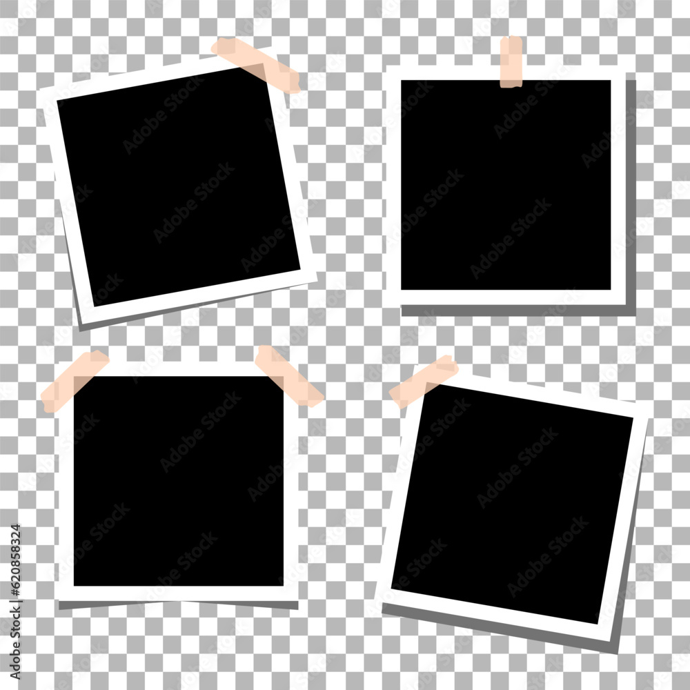 Set of photo frame with tape vector design in png background Set of photo frame with tape vector design in png background