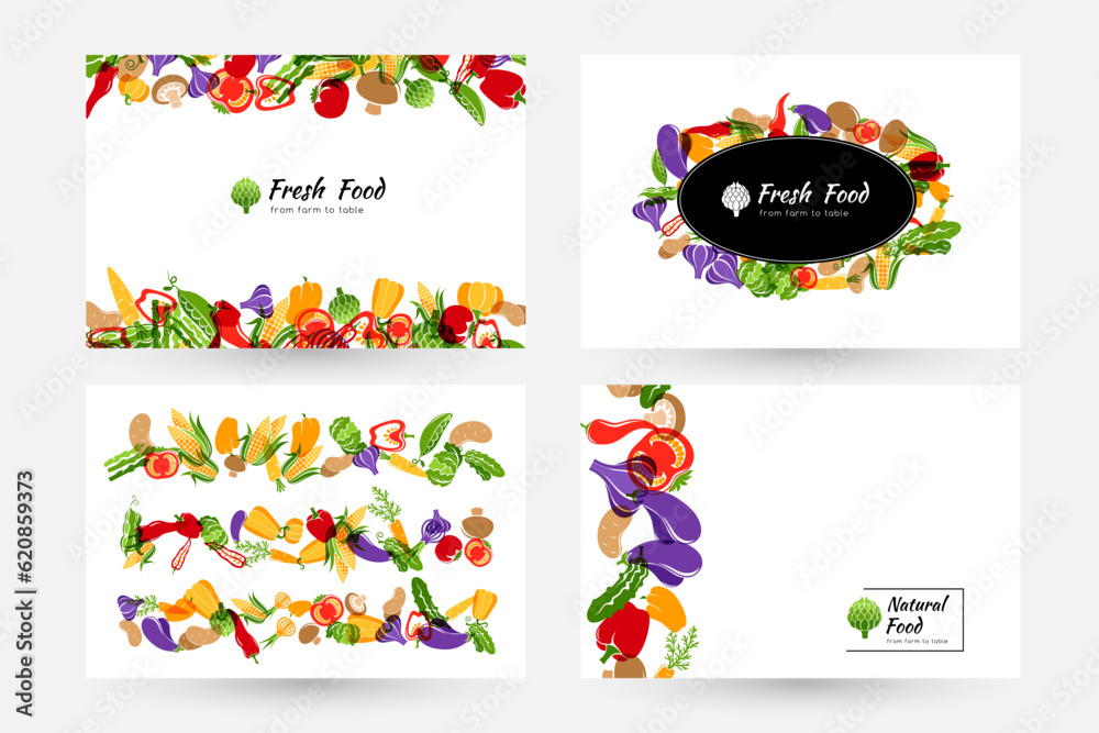 Fototapeta premium Vegetables banners and elements for menu design, packaging or organic food store labels