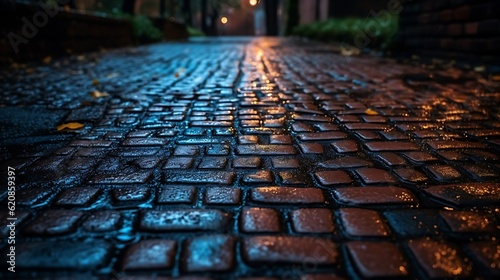 雨に濡れた歩道のアップ　generative ai	