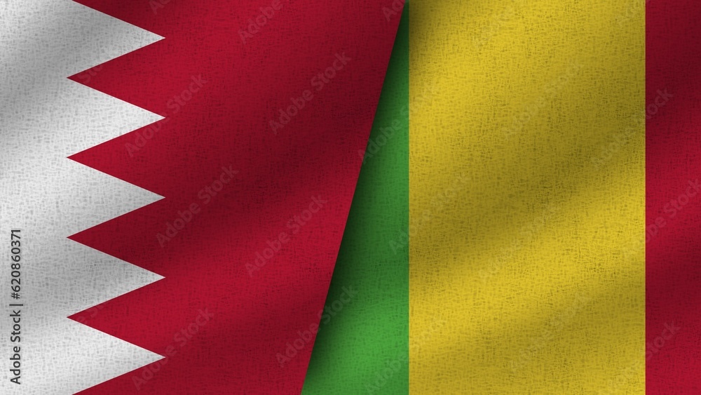 Mali and Bahrain Realistic Two Flags Together, 3D Illustration
