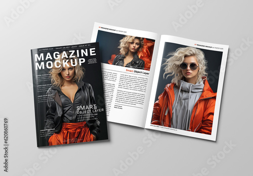 Isolated Magazine Cover and Open Magazine Mockup on White Background