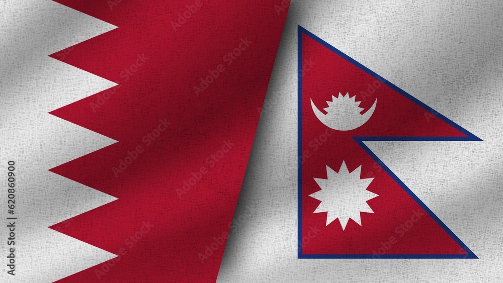 Nepal and Bahrain Realistic Two Flags Together, 3D Illustration Nepal and Bahrain Realistic Two Flags Together, 3D Illustration