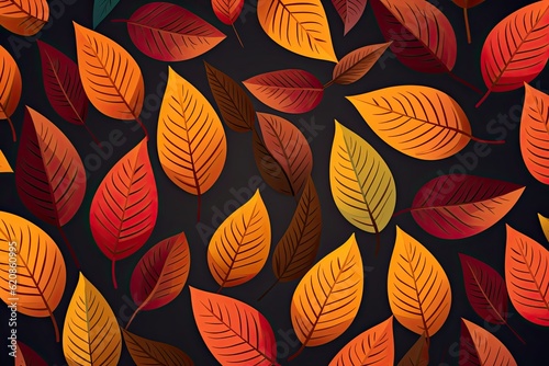 A bunch of colorful leaves on a black background. Generative AI.