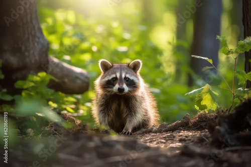 Raccoon in nature, national geography, Wide life animals. AI Generated.