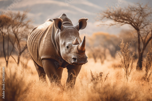  Rhino in nature  national geography  Wide life animals. AI Generated.