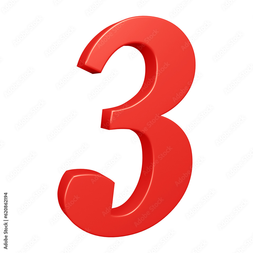 3d red number 3 design for math, business and education concept 3d red number 3 design for math, business and education concept