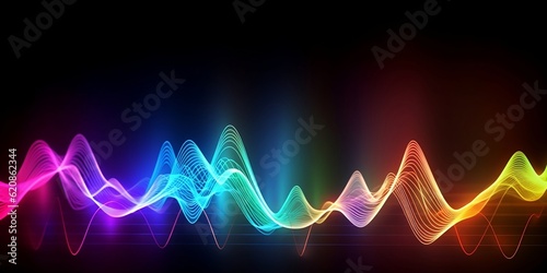 Fototapeta Abstract background with equalizer effect. Neon lights. Sound wave. AI generative.