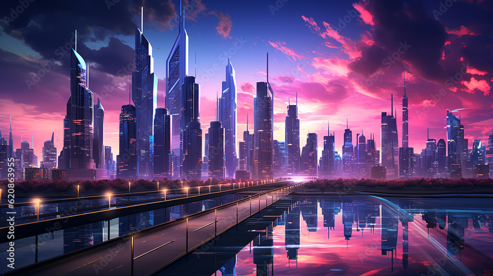 city ​​of the future in cyberpunk style. city ​​in neon lights. ai generative