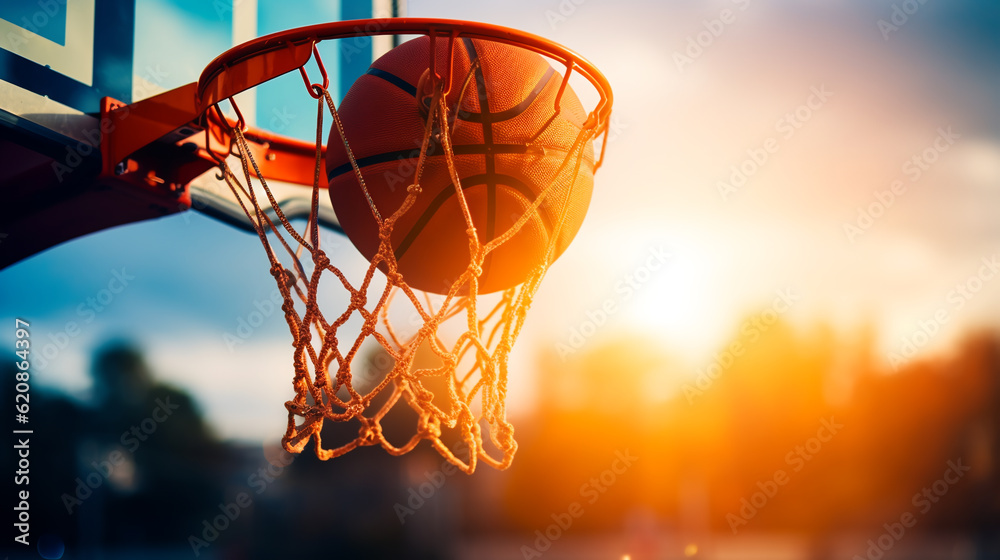 basketball game ball in hoop.ai generative