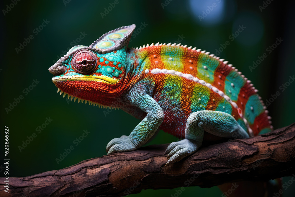 Colorful chameleon panther on the branch