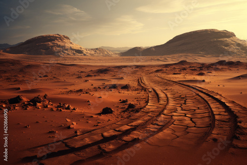 Research vehicle traces on surface of Mars © Ekaterina Pokrovsky