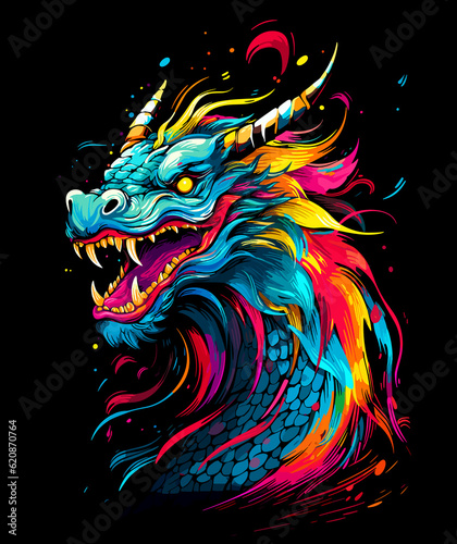 A scary and terrible dragon in pop art style. AI generated © misu