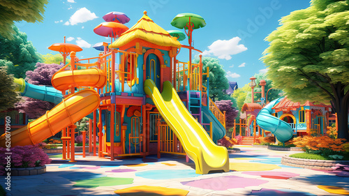 Colorful children's playground, Bright color. Generative Ai