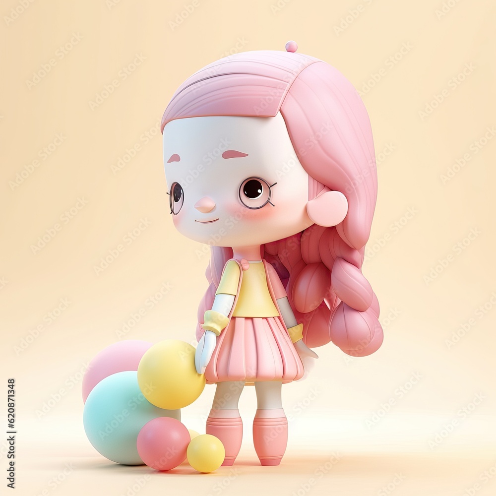 Illustration of a little girl with big eyes. Cute little girl in yellow dress with pink hair and balloons. Ideal for children's web page design, icon, logo educational and game theme. Generative AI Illustration of a little girl with big eyes. Cute little girl in yellow dress with pink hair and balloons. Ideal for children's web page design, icon, logo educational and game theme. Generative AI