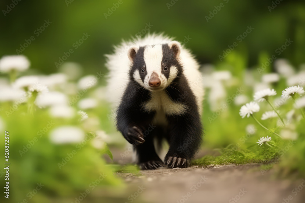 Skunk in nature, national geography, Wide life animals. AI Generated. Skunk in nature, national geography, Wide life animals. AI Generated.