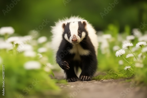 Skunk in nature, national geography, Wide life animals. AI Generated. © Narin