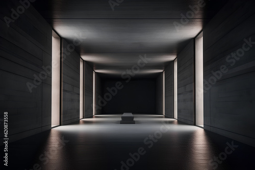 Empty dark abstract concrete tunnel room with lights interior architectura
