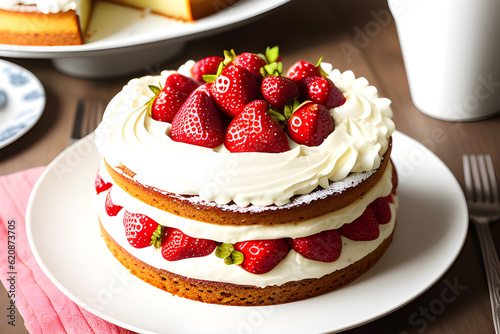 cake with strawberries and cream