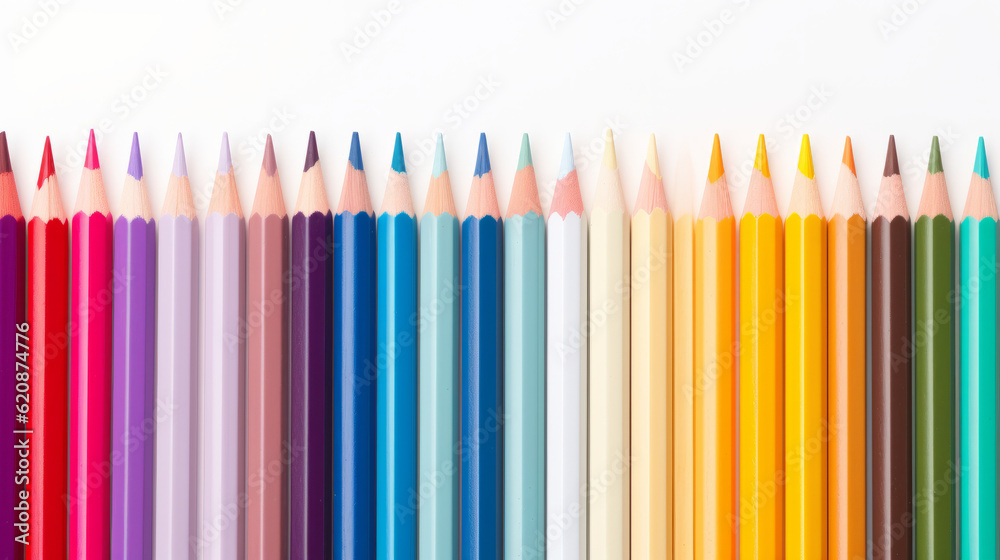 Wave of colorful wooden pencils isolated on white panoramic background, back to school concept with copy space Wave of colorful wooden pencils isolated on white panoramic background, back to school concept with copy space