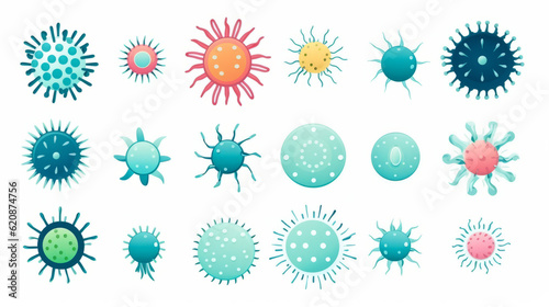Pack of virus and logos and flat icons isolated on white background