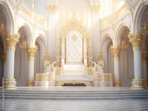Decorated empty throne hall. White throne. photo