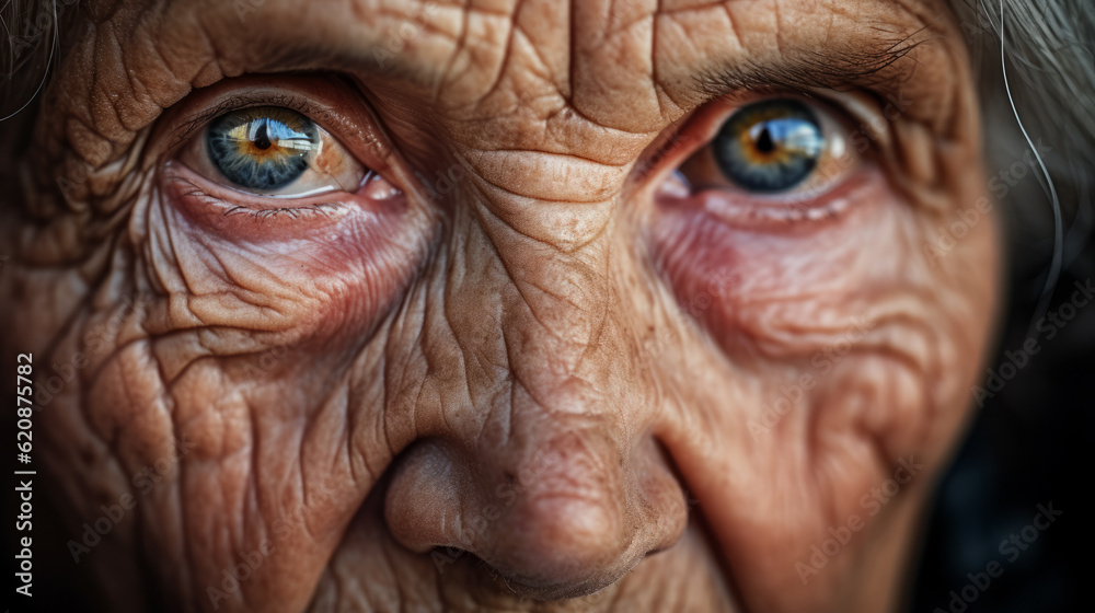 Extreme Close-up of a very old woman face with focus on eyes