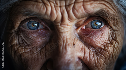 Extreme Close-up of a very old woman face with focus on eyes
