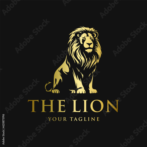Golden lion logo design template vintage vector illustration premium and elegant
